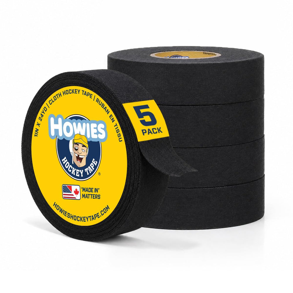 Howies front packaging showing five black cloth tape rolls and benefit durable supply