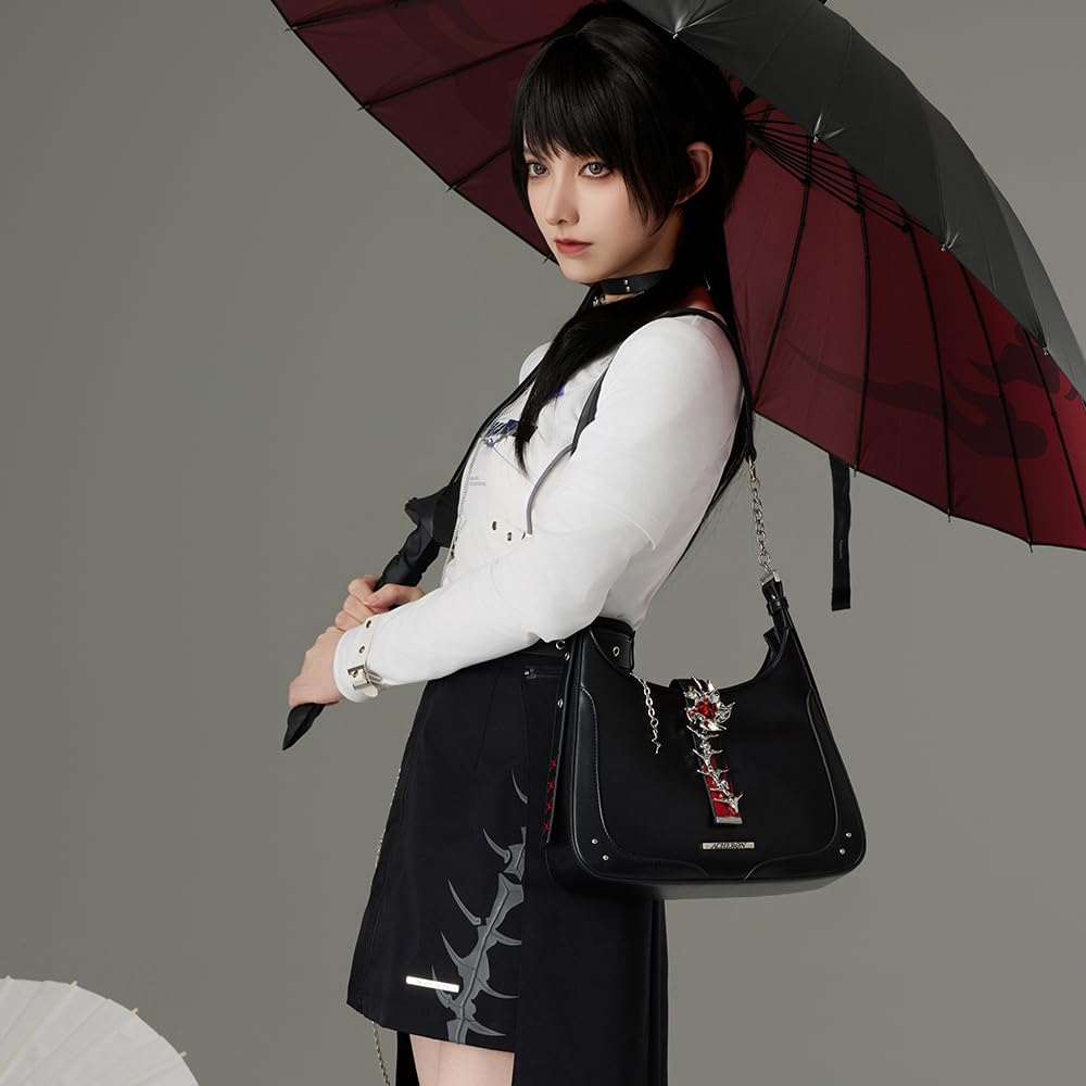HOYOVERSE saddle bag flap and buckle closeup highlighting secure decorative closure