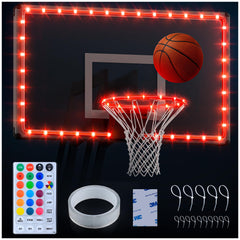 Hozplex front view of illuminated rim and backboard showing improved nighttime visibility