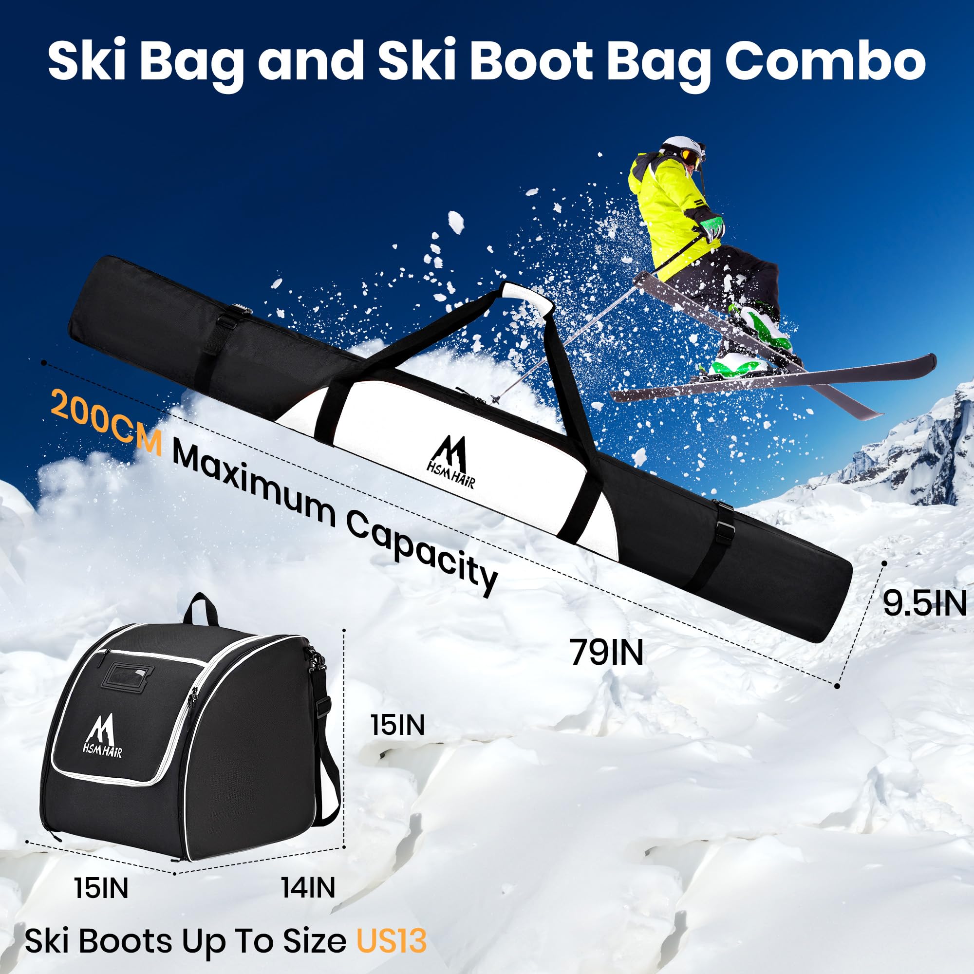 Hsmihair boot bag front pockets visible for helmets and goggles storage benefit