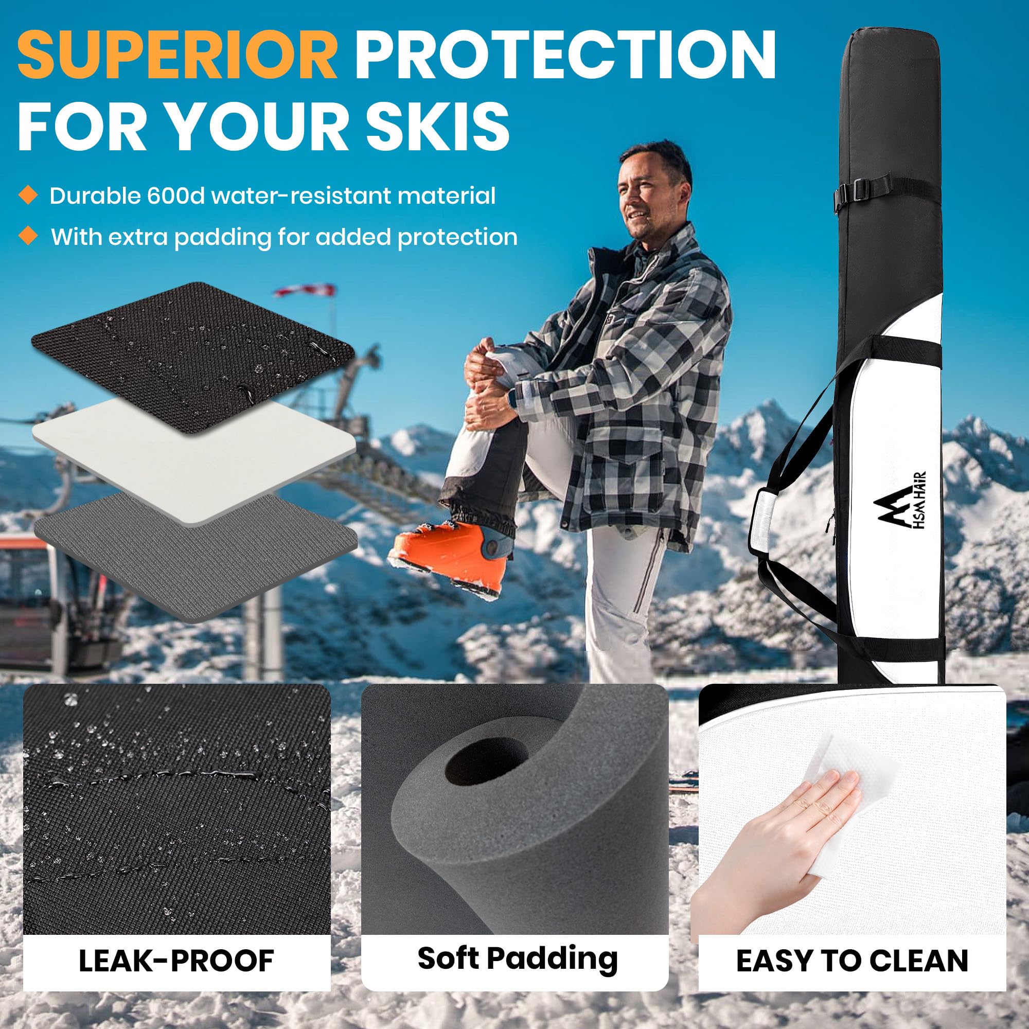 Hsmihair padded interior close-up protecting skis and boots from impact