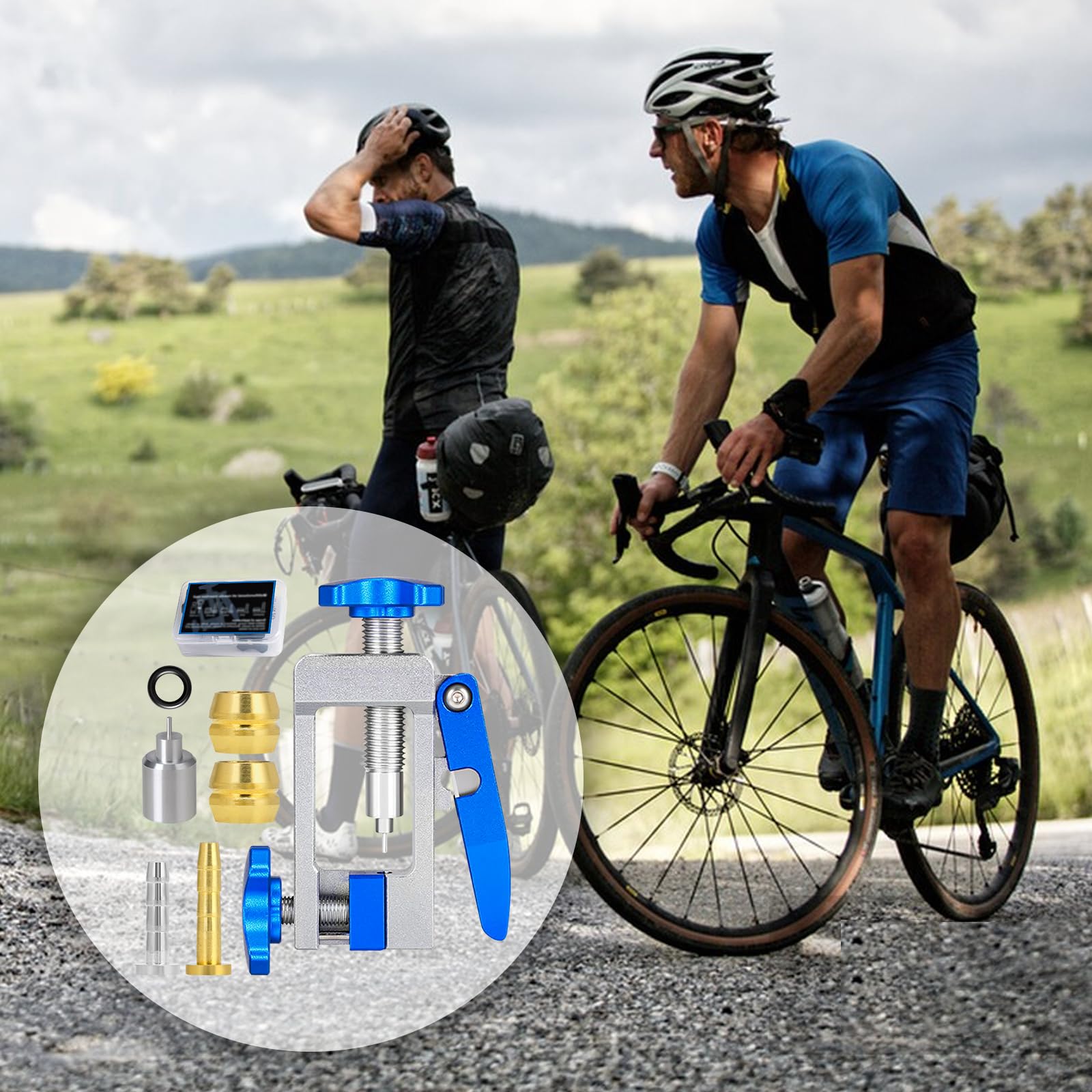 HSOKEW kit in use on a mountain bike enabling accurate hose preparation and install