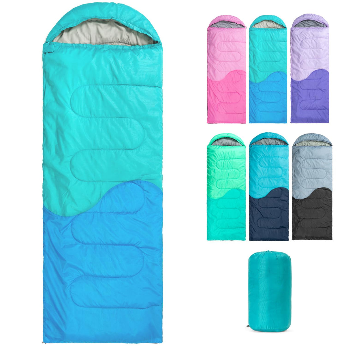 HTMEYBG front view showing full sleeping bag and zipper, easy warmth