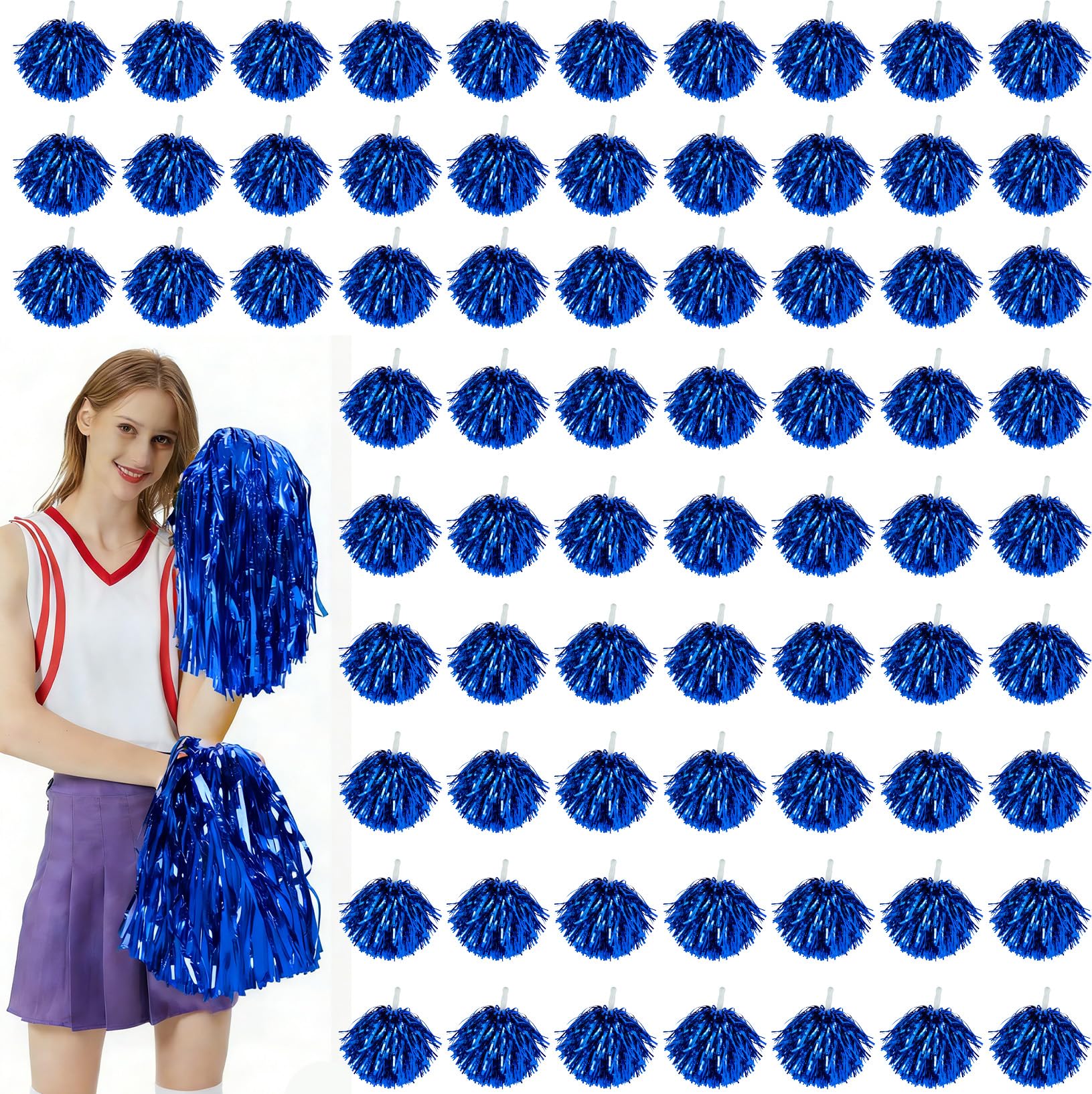 Hualleko front packaging showing 100 blue pom poms and handles for bulk events