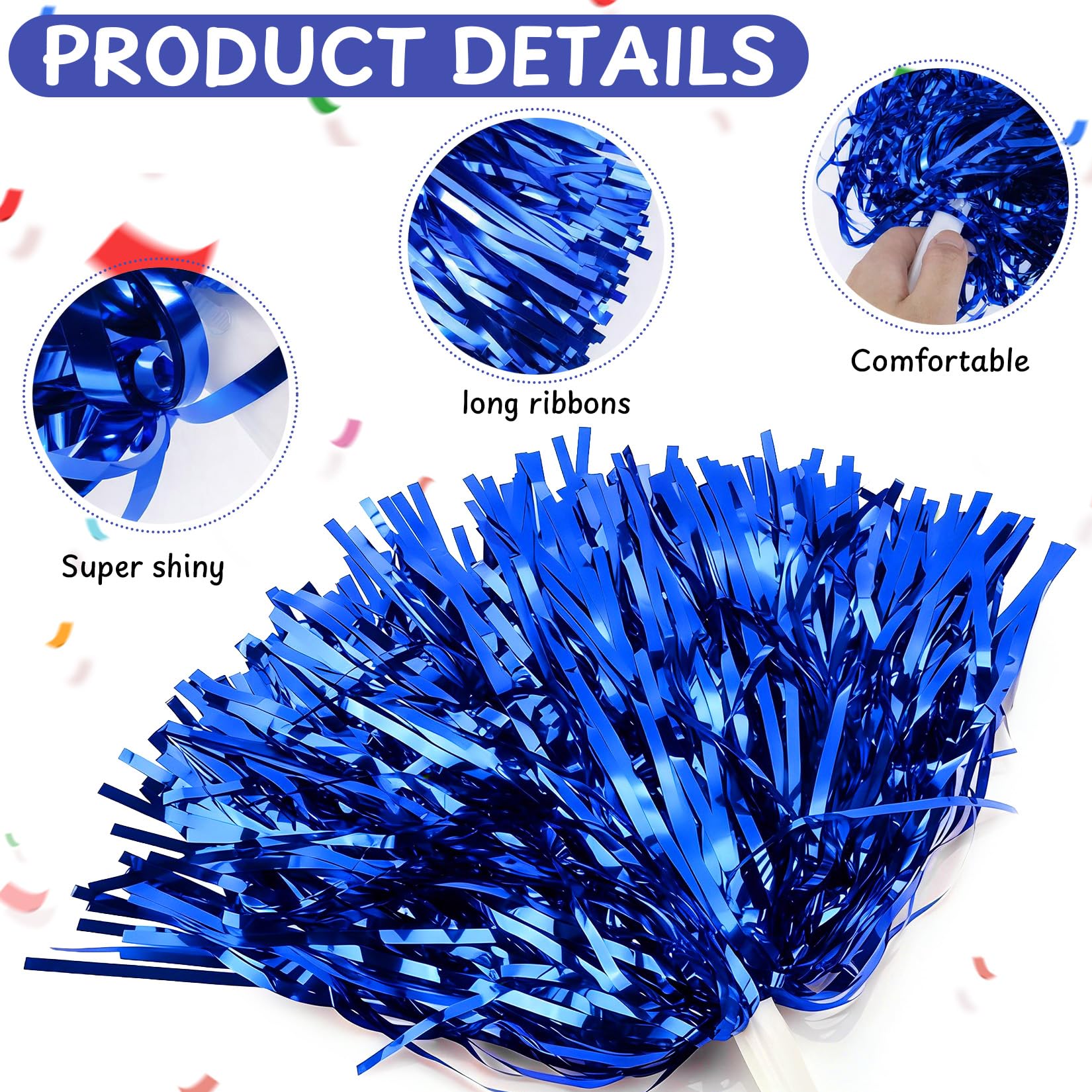 Hualleko metallic foil ribbons detail showing bright reflective blue finish