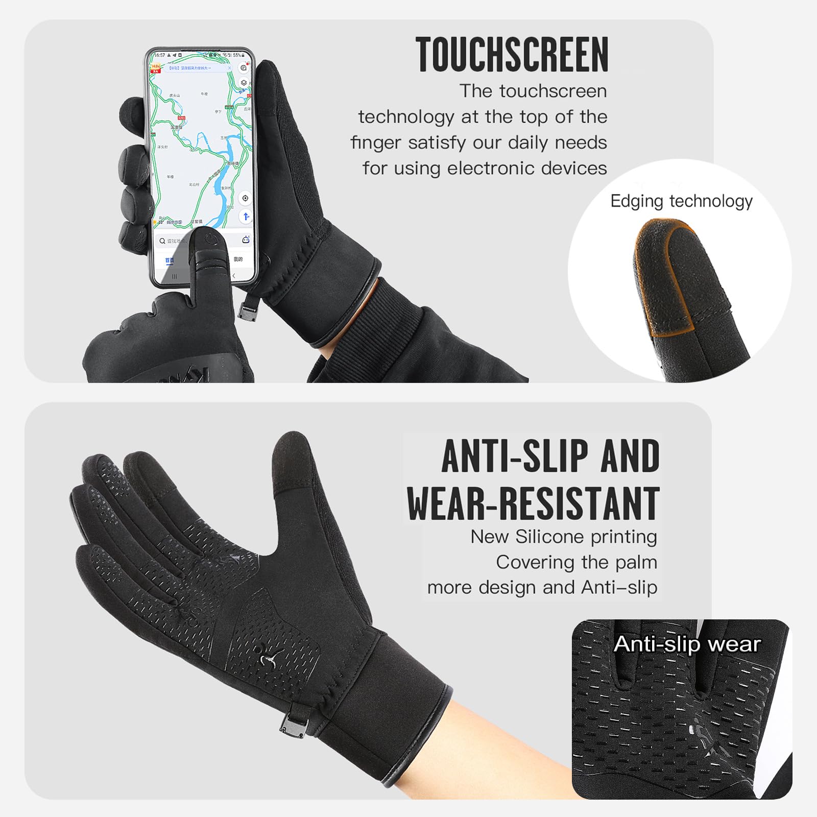 HUAME palm with silicone anti-slip dots for secure grip on handlebars and tools