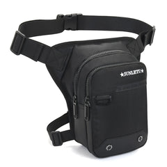HUANLANG front view of drop leg bag showing pockets and zippers for organized storage