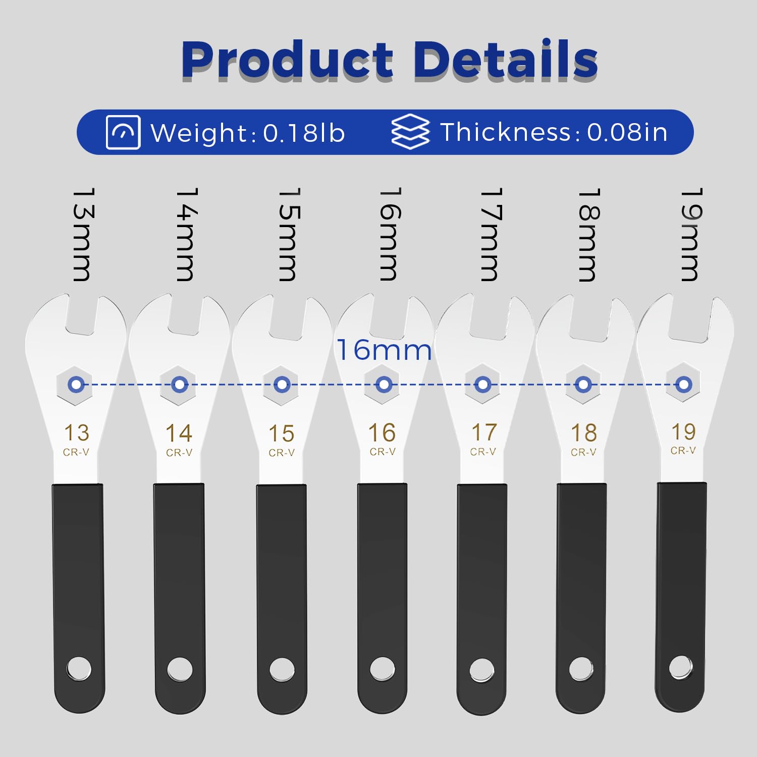 HUBAKO wrenches fanned out displaying 13–19mm sizes for quick selection benefit