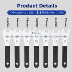 HUBAKO wrenches fanned out displaying 13–19mm sizes for quick selection benefit