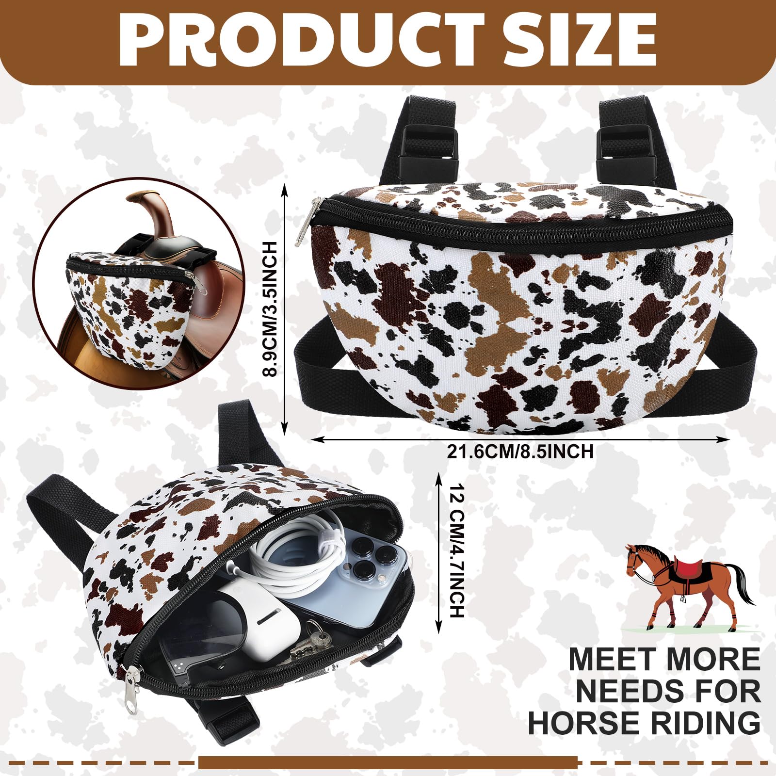 Huhumy cow print close-up showing fabric texture and durable waterproof finish