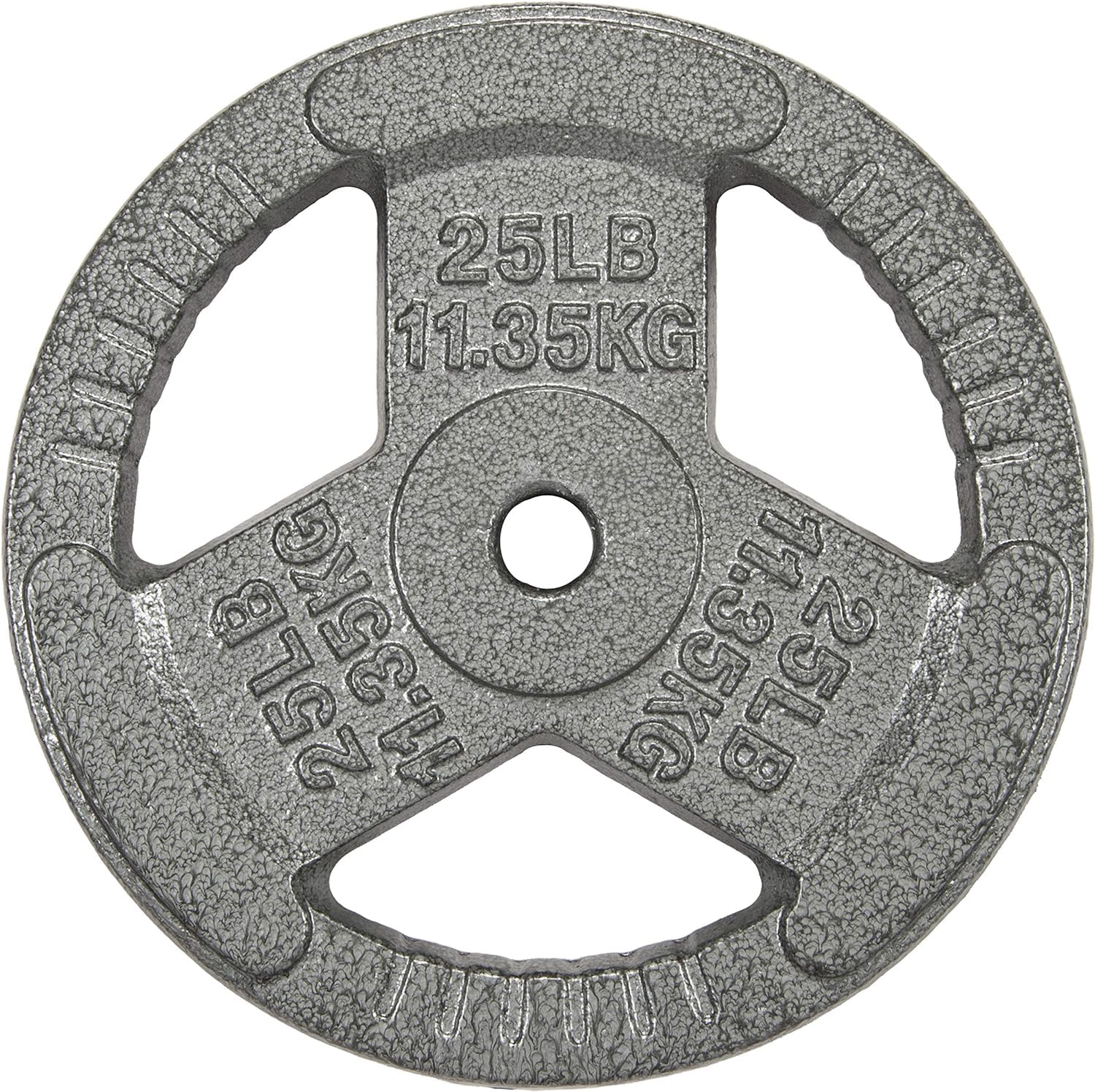 HulkFit 25 lb plate front view showing clear weight markings and compact design for easy loading