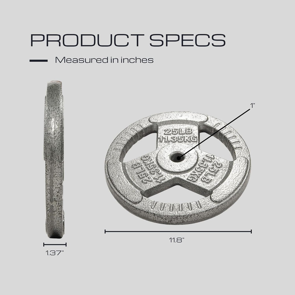 HulkFit 25 lb plate fitted onto a standard 1-inch barbell illustrating compatibility and stable stacking