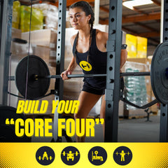 HulkFit safety straps catching a dropped barbell with controlled deceleration for safer lifts