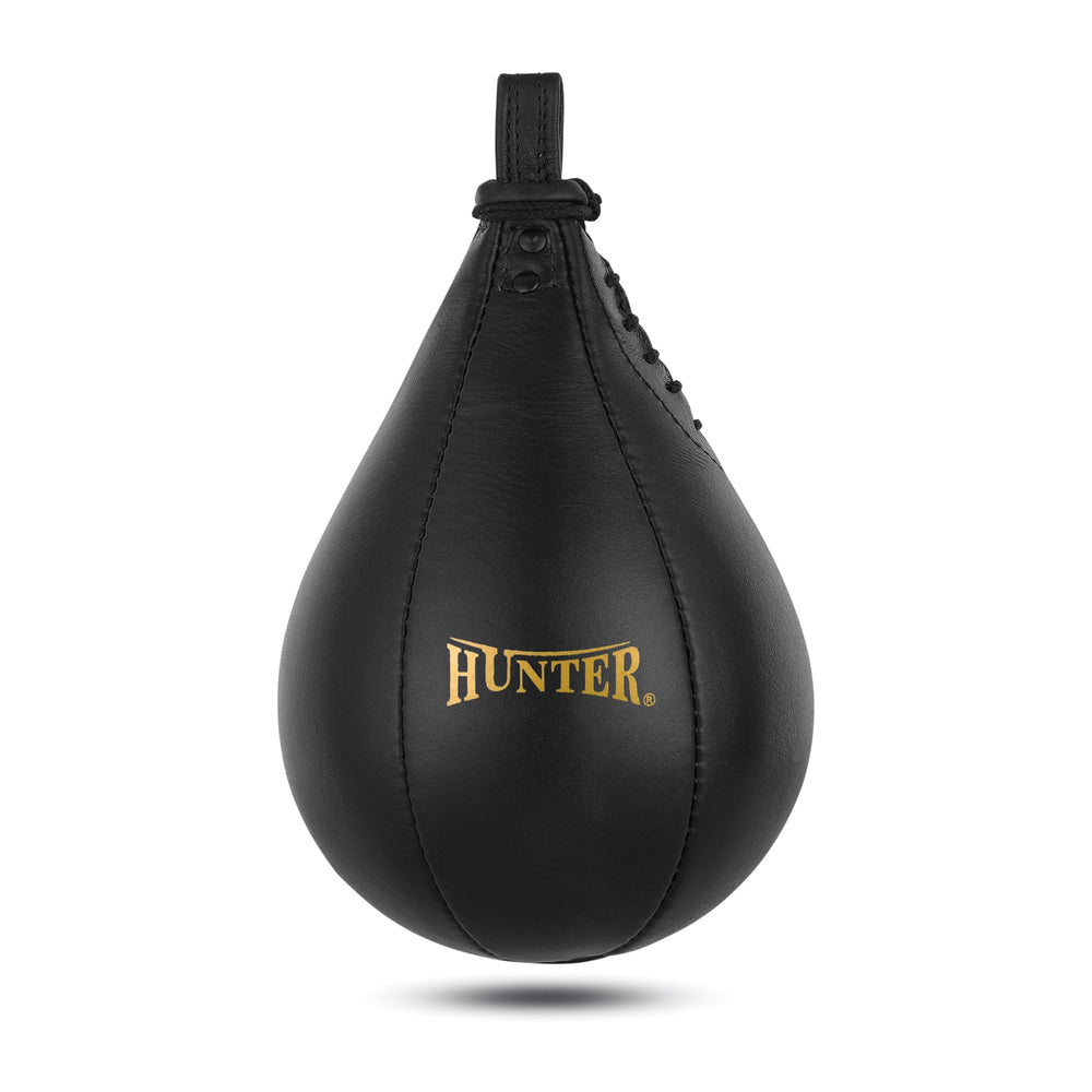 HUNTER speed bag next to a glove for size comparison showing the large 10.5" x 7" striking surface
