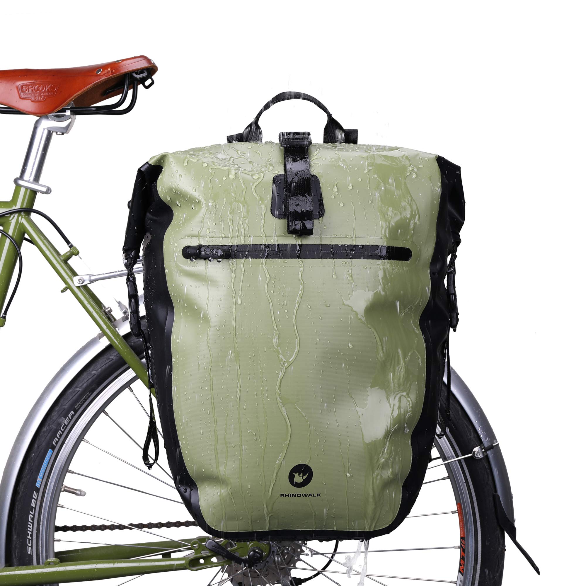 HUNTVP front view of army green pannier showing storage capacity and quick access