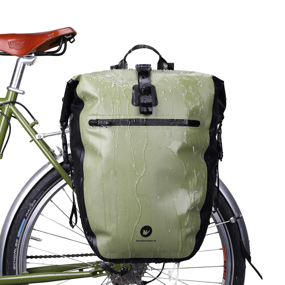 HUNTVP front view of army green pannier showing storage capacity and quick access