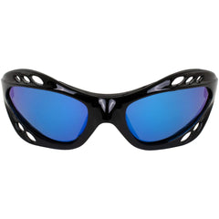 Hurricane Eyewear blue ReflecTech mirror lens close-up reflecting bright conditions and reduced glare