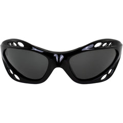 Hurricane Eyewear smoke polarized lens close-up showing anti-glare clarity and durable finish