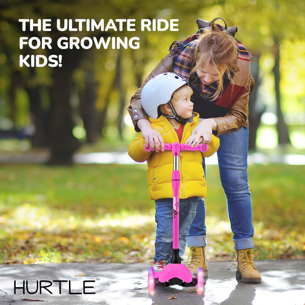 Hurtle scooter in driveway with family showing safe outdoor play