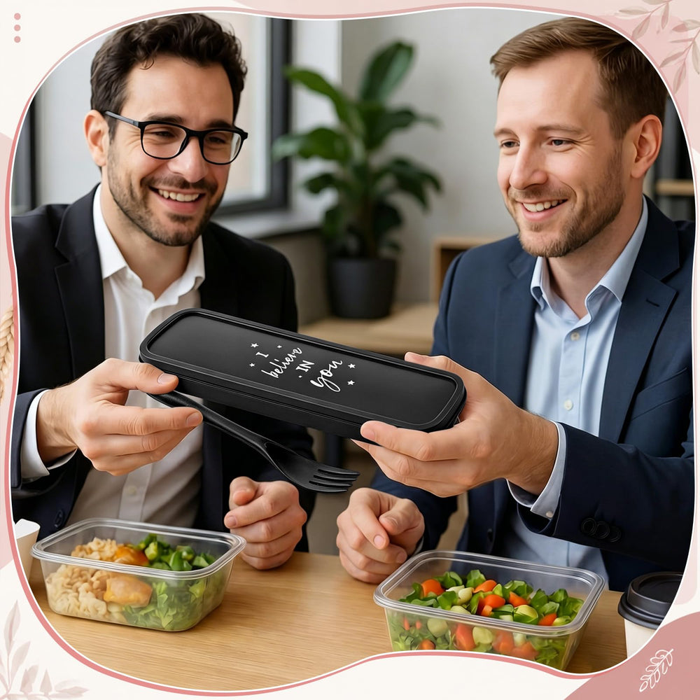 Hushee set next to office lunch on desk, promotes reusable sustainable eating