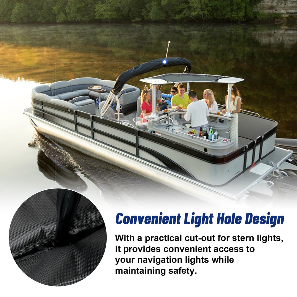 HWEIUA folded large Bimini inside boot showing roomy 24-inch circumference