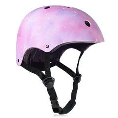 HXWY starry pink front view showing helmet shell and secure chin strap for safe rides