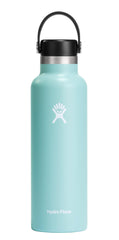 Hydro Flask 21 oz Dew front view showing slim insulated bottle and leakproof cap benefit