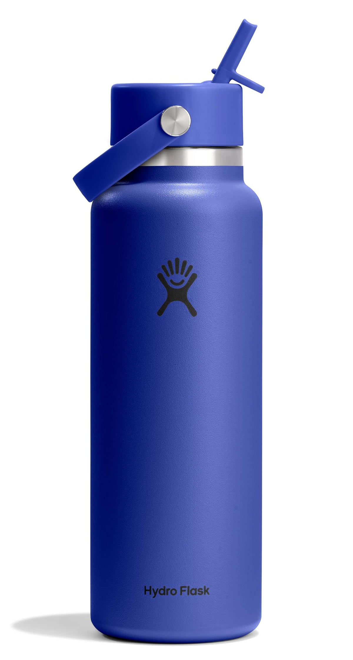 Hydro Flask front view showing capri blue bottle and clear benefit of portability