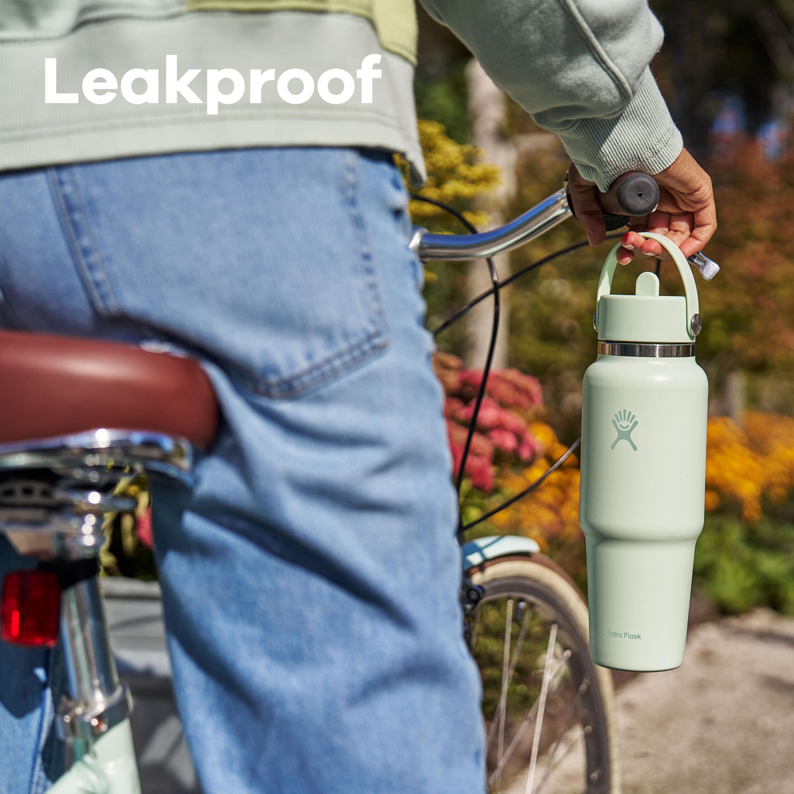 Hydro Flask close-up of Flex Straw Cap showing secure leakproof benefit
