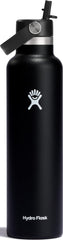 Hydro Flask front view of 24 oz black bottle showing sleek finish and branding benefits