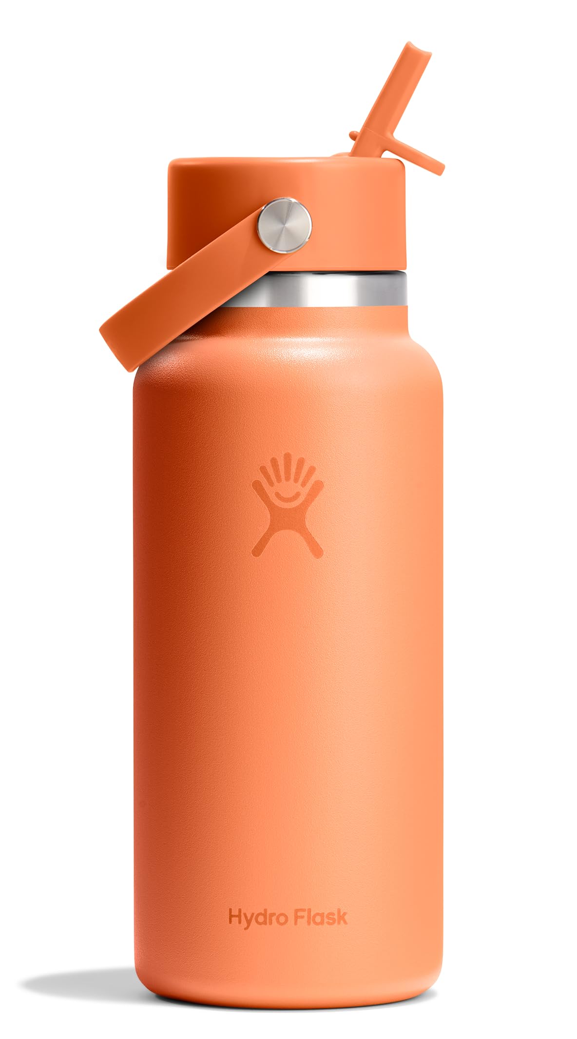 Hydro Flask front view in nectar orange showing full bottle and logo, vibrant color