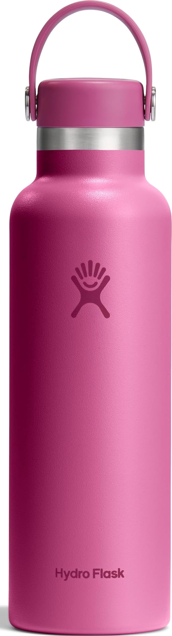 Hydro Flask reef pink front view showing full bottle and color-matched cap, stylish portability