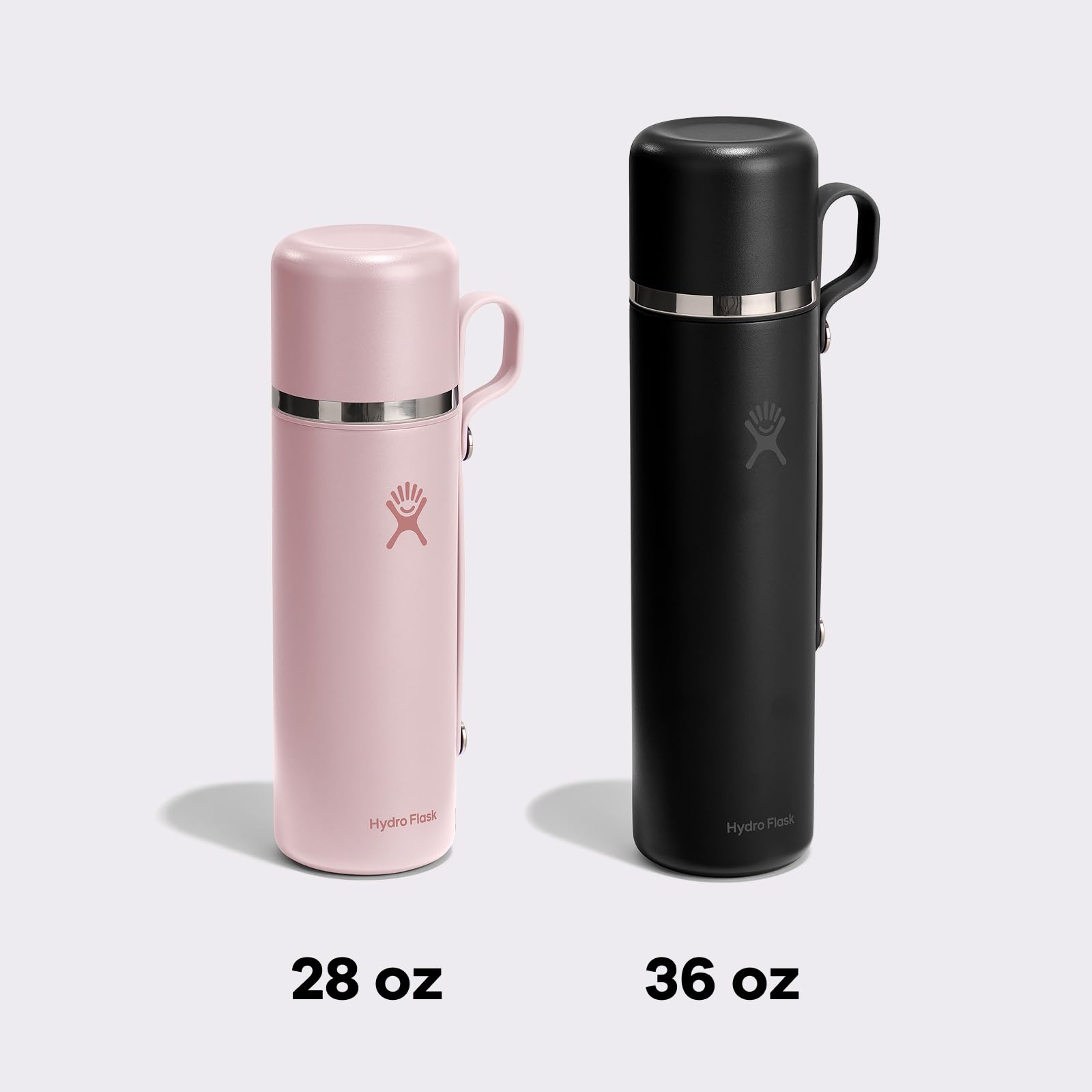 Hydro Flask beside backpack showing 36 oz capacity and travel-ready benefit