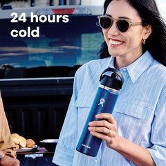 Hydro Flask wide mouth filled with ice cubes for longer cold retention