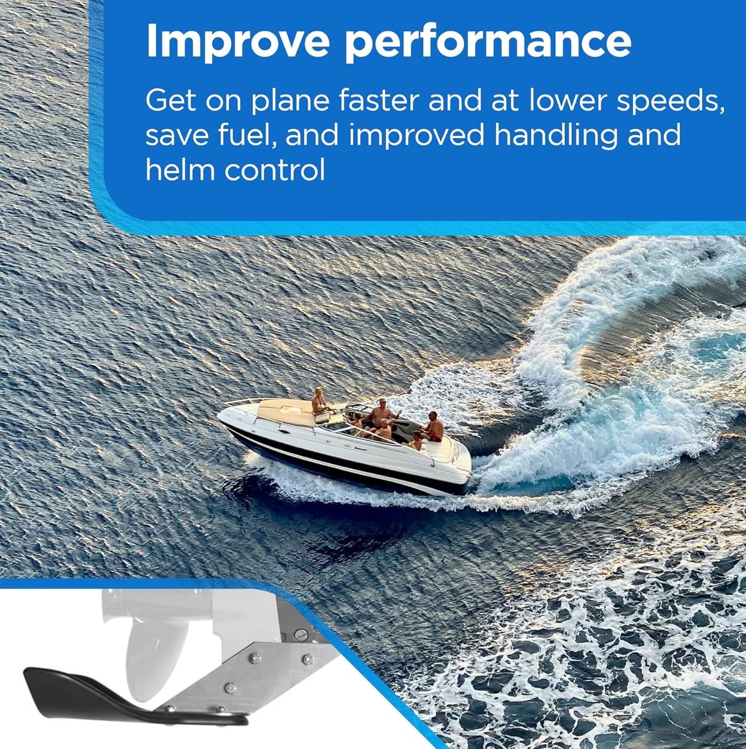 Hydro-Shield side view installed on outboard demonstrating better planing