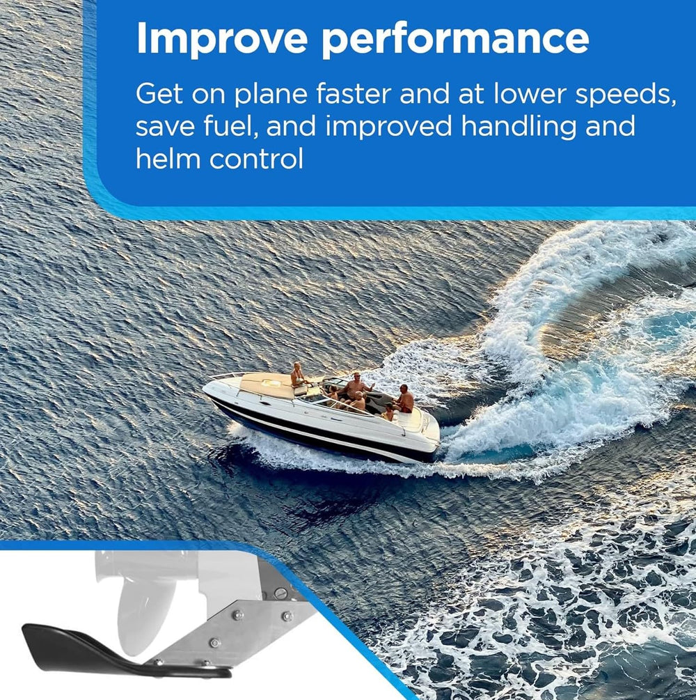 Hydro-Shield side view installed on outboard demonstrating better planing