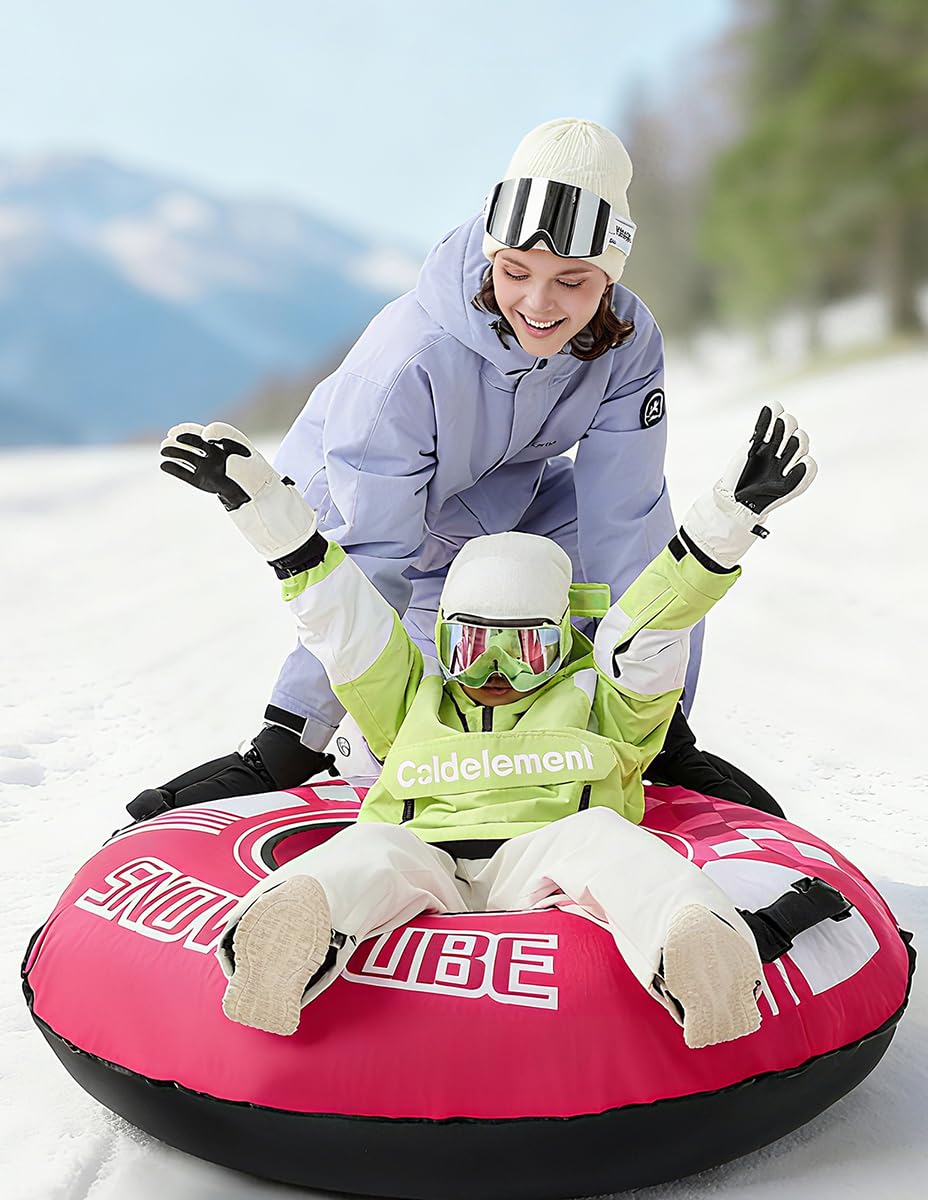 Hyfoo lifestyle shot on snowy hill demonstrating fast sledding fun for families