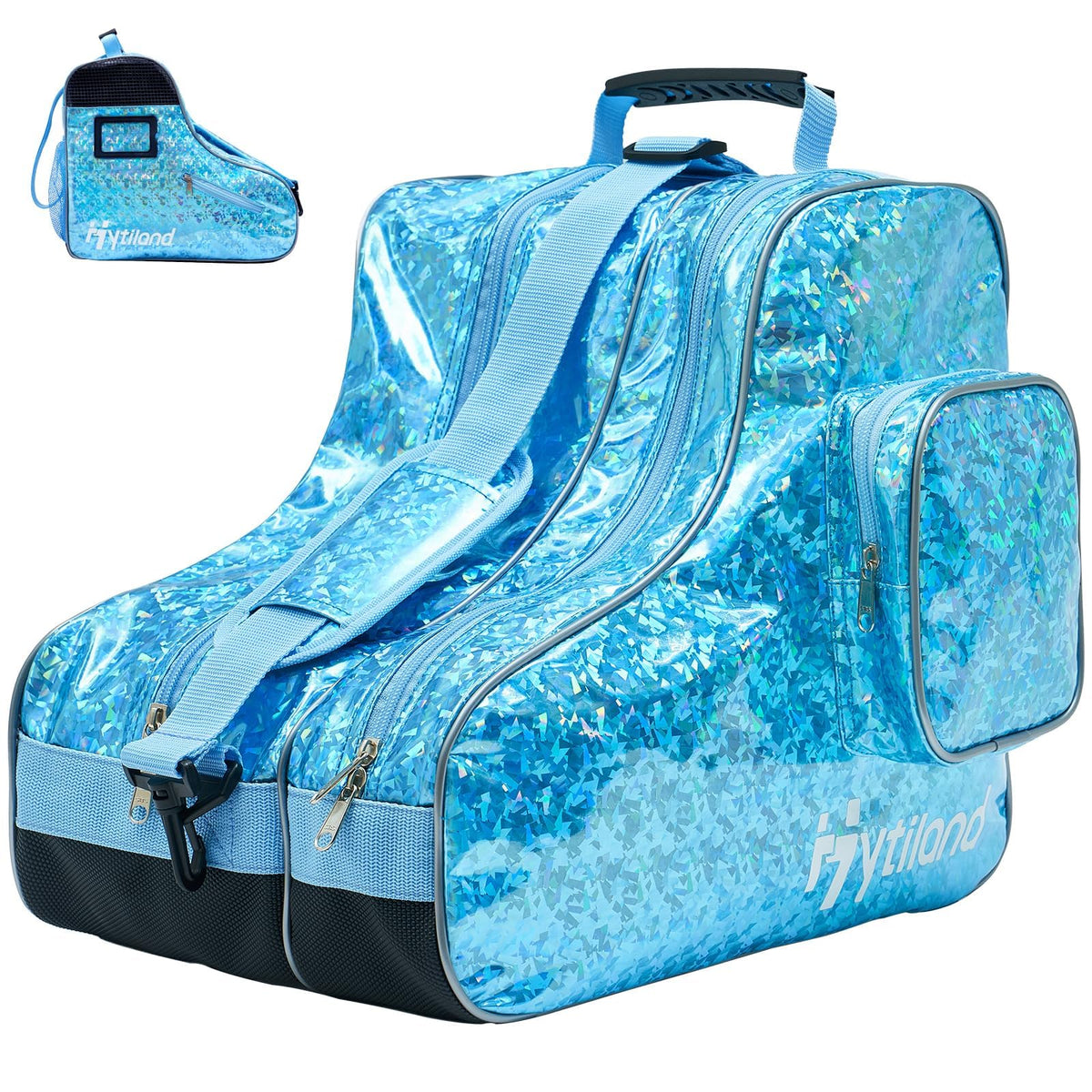 Hytiland front view holographic bag showing stylish reflective finish and easy identification