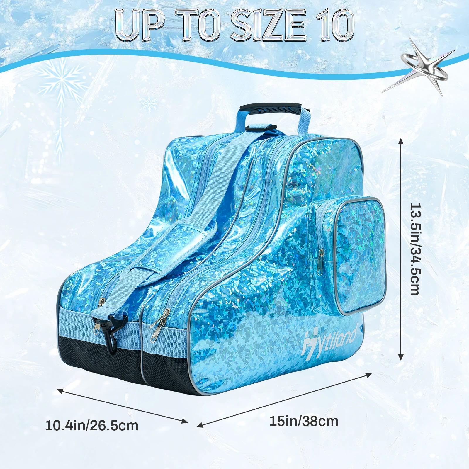 Hytiland open compartments with skates demonstrating roomy storage and organized packing