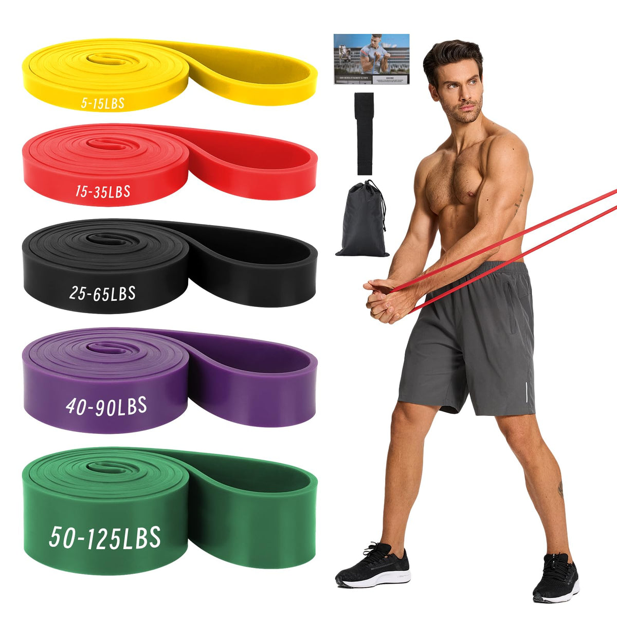 HZFAMZ front view of five color-coded bands showing variety and portability benefit