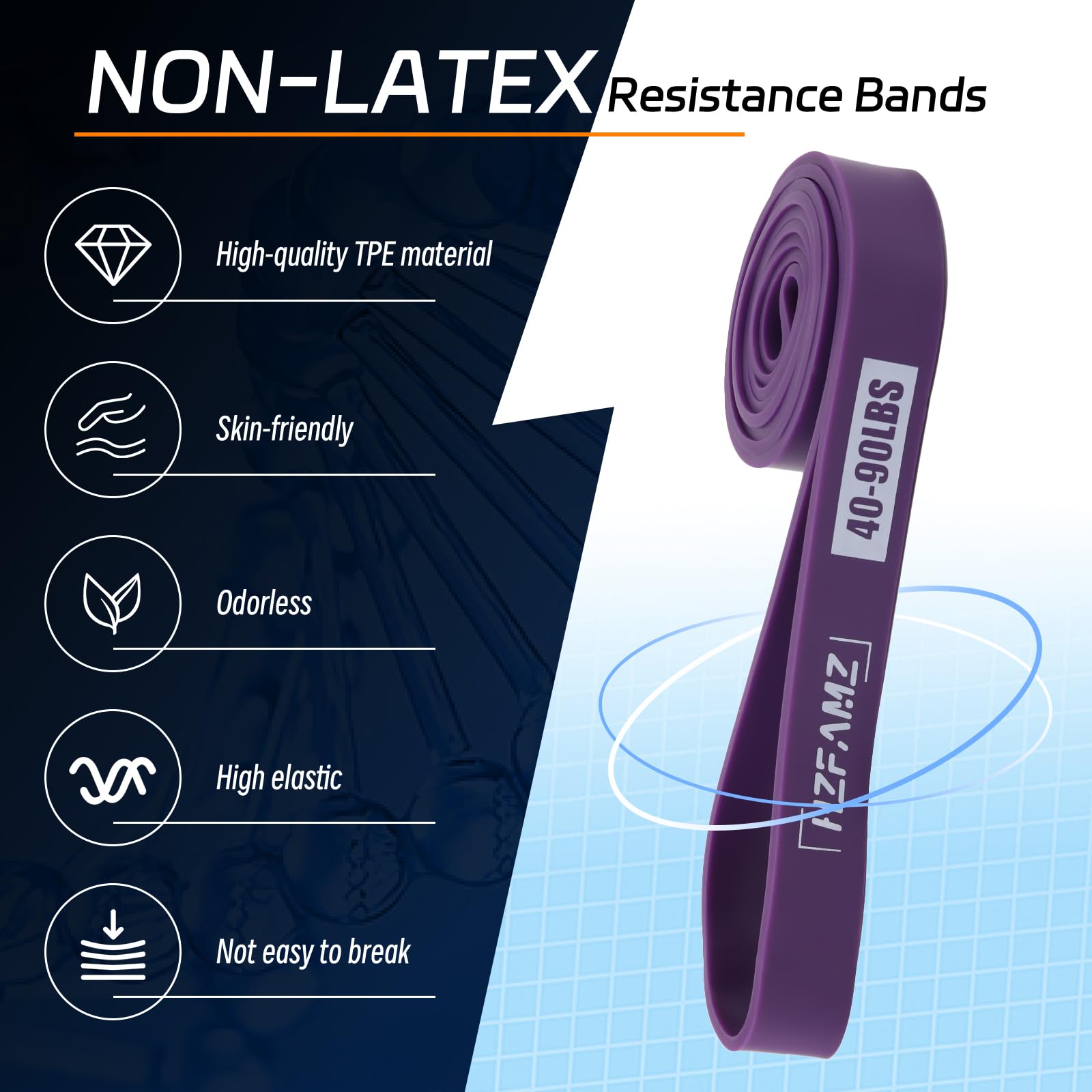 HZFAMZ band stretched to show elasticity and consistent resistance benefit