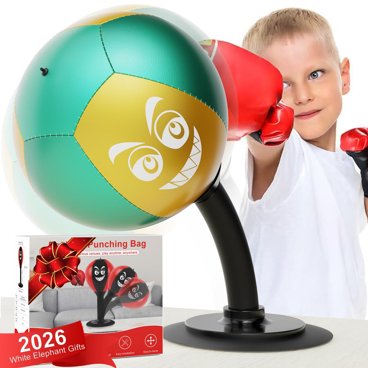 HZG front view of desktop punching bag showing compact design and stability