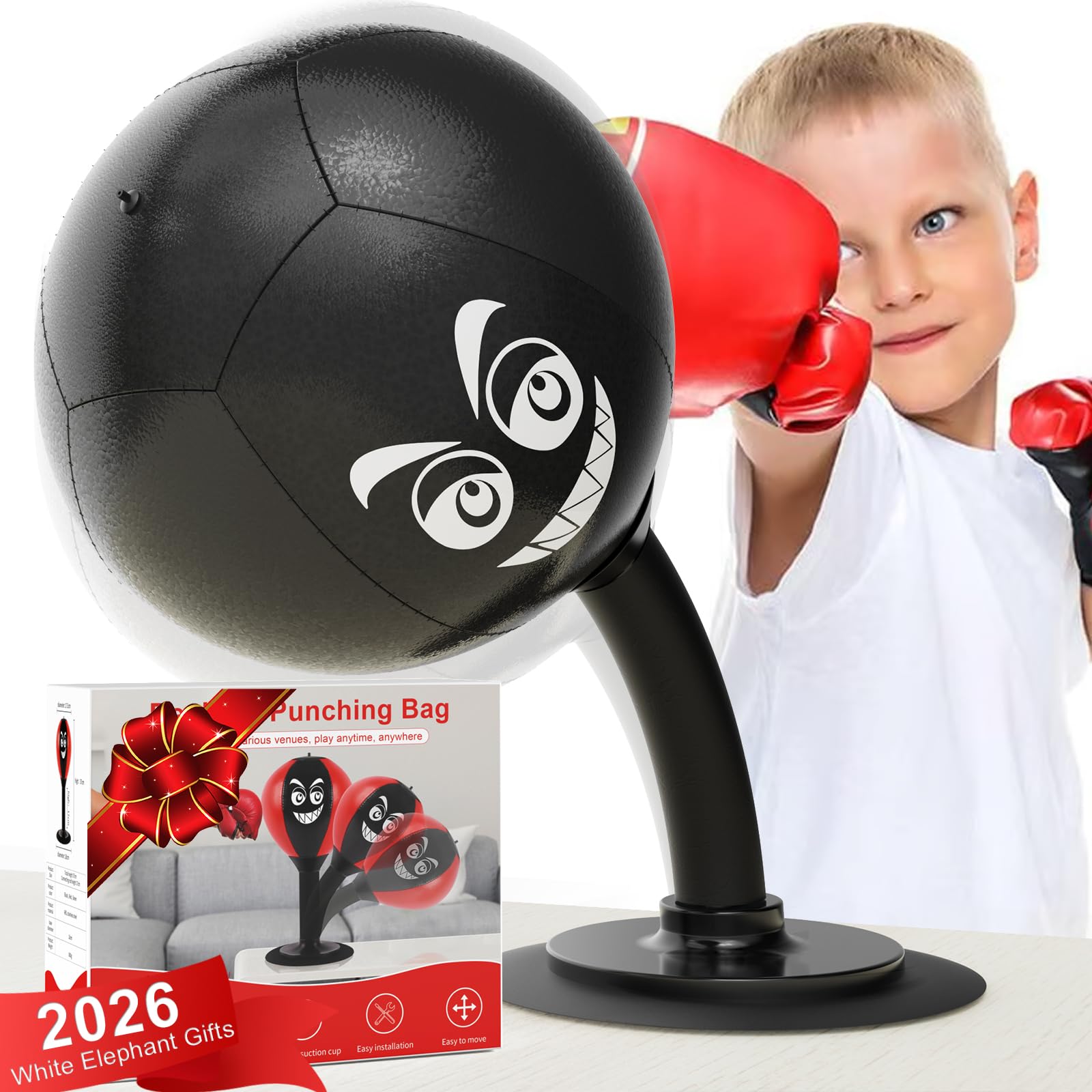 HZG front view of desktop punching bag showing compact design and easy setup