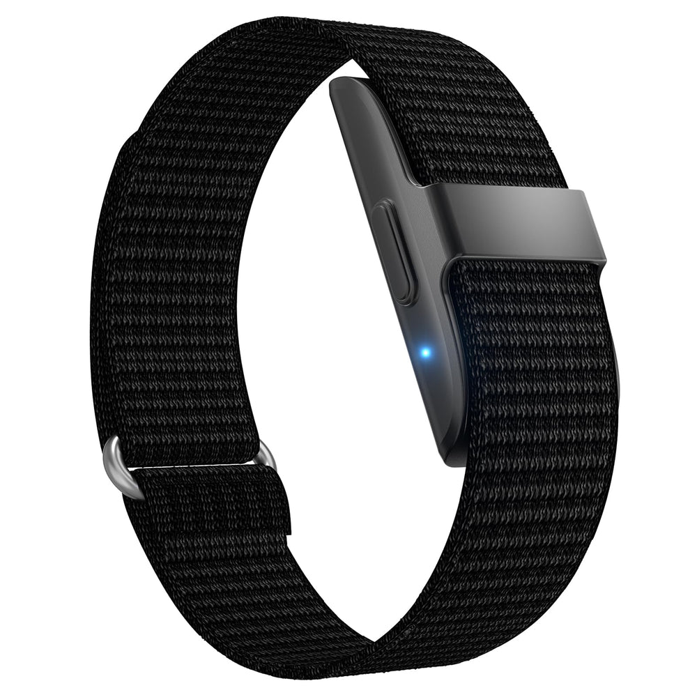 IAMJOY wristband front view showing sleek black design and durable casing benefit comfort