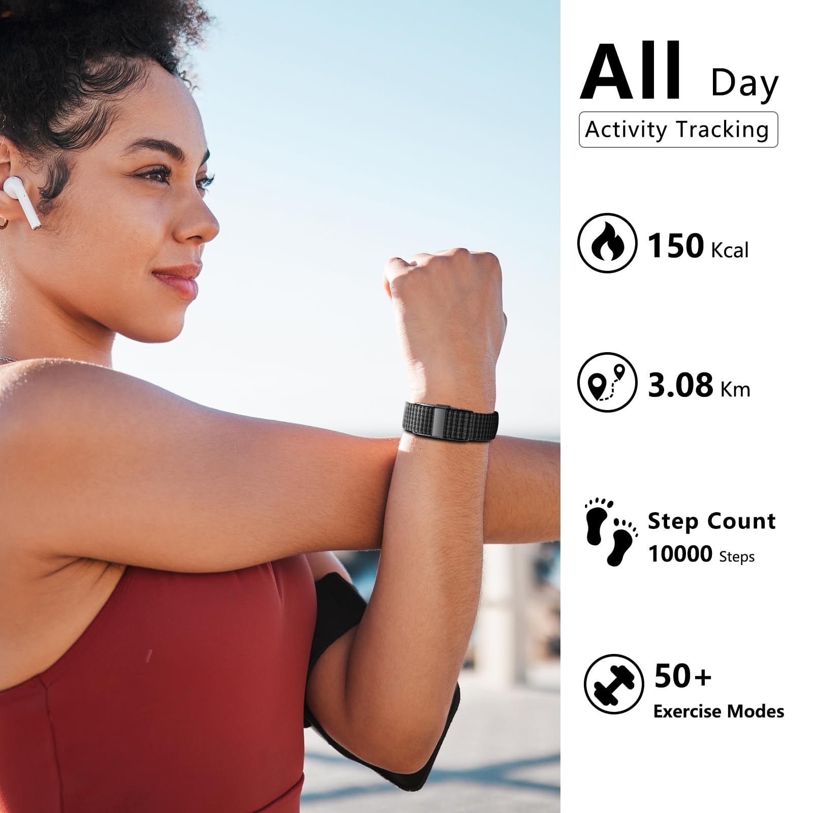 IAMJOY wristband size comparison next to hand illustrating compact lightweight comfort