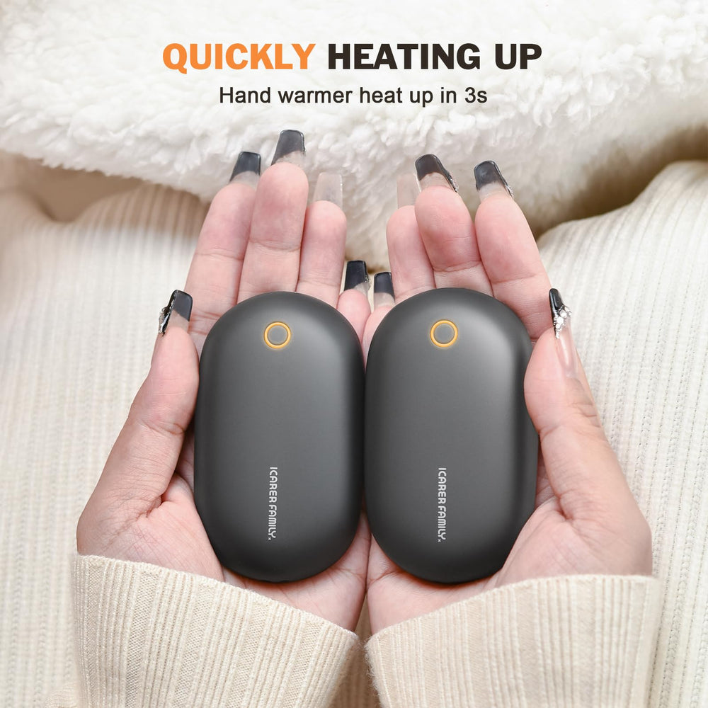 ICARER FAMILY hand warmer beside smartphone for scale and convenient pocketable benefit