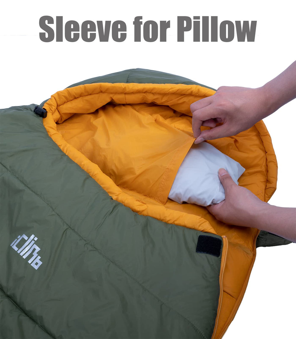 iClimb pillow sleeve and cinchable draft collar for stable head support
