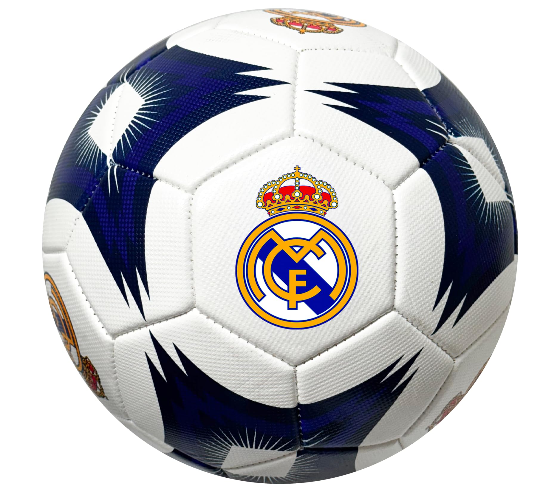 Icon Sports Real Madrid ball front view showing club crest and vibrant colors, ideal for fans