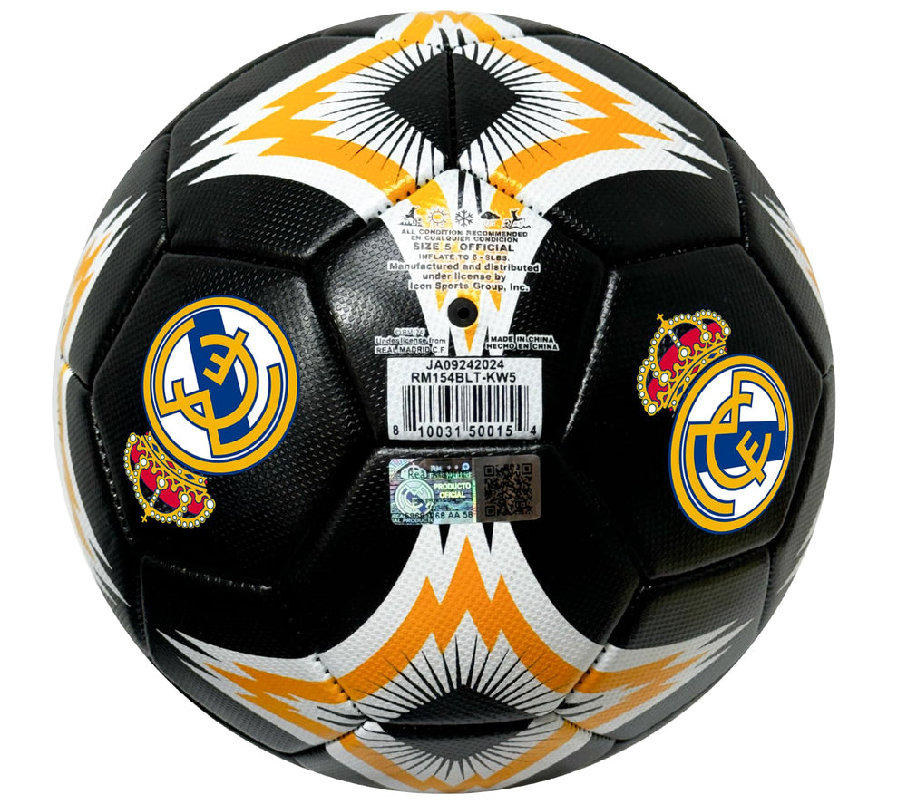Icon Sports Real Madrid size comparison showing Size 5, Size 4 and Size 2 for selection
