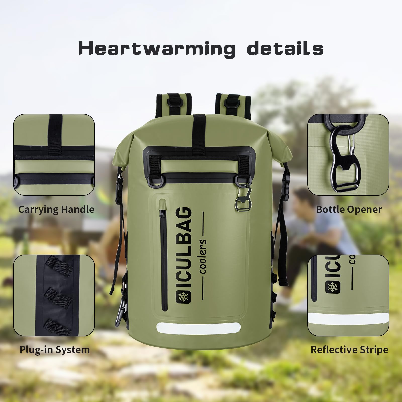iculbag front pocket and built-in bottle opener for quick-access convenience
